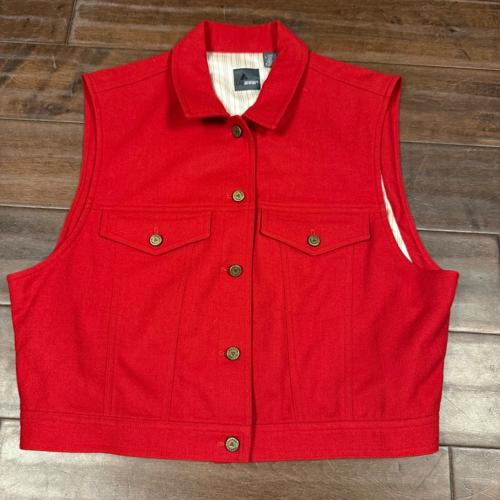 Vintage‎ Lizwear Vest Wool Blend Vest Button Front Cabincore | Red | Size Large